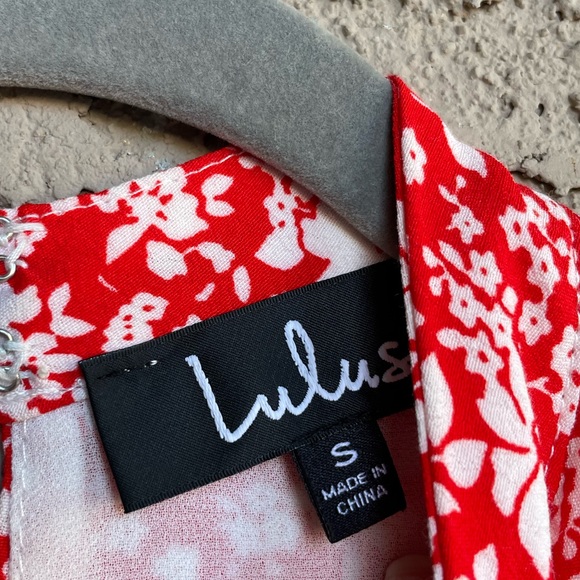 LULU’s Red & White Floral Printed Choker Swing Dress Mini Dress Sz S - Picture 14 of 15